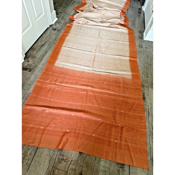 Indian‎ WOMENS PRE-OWNED VINTAGE PURE SILK Cream/Orange SAREE SARI FABRIC/CRAFTS - Picture 1 of 14